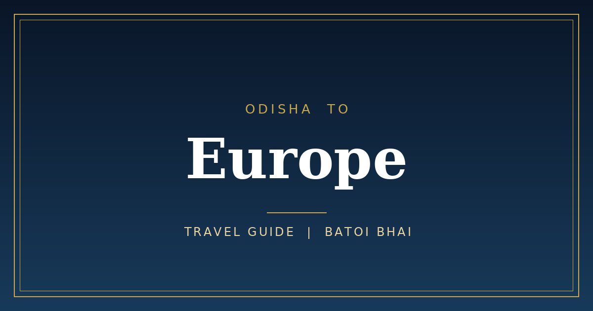 Classic European old-town street and church spire, illustrating a Europe trip planned from Odisha